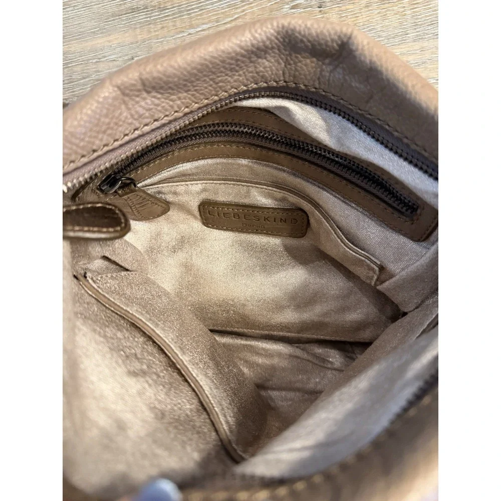 LIEBESKIND Berlin Leather Shoulder‎ Bag Brown Rectangular Pebbled
